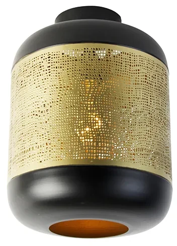 Vintage plafondlamp zwart met messing - Kayleigh Industriele / Industrie / Industrial E27 rond Binnenverlichting Lamp