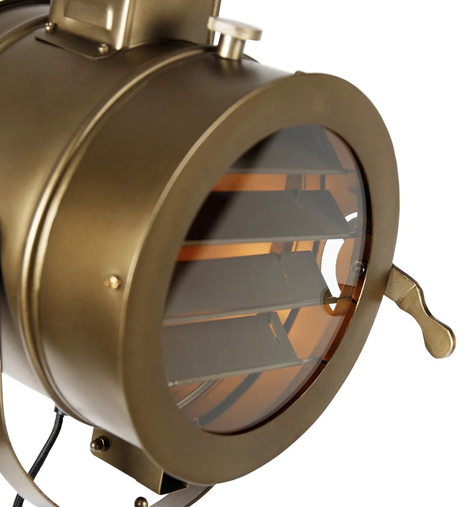 Tripod vloerlamp brons met hout studiospot - Radient