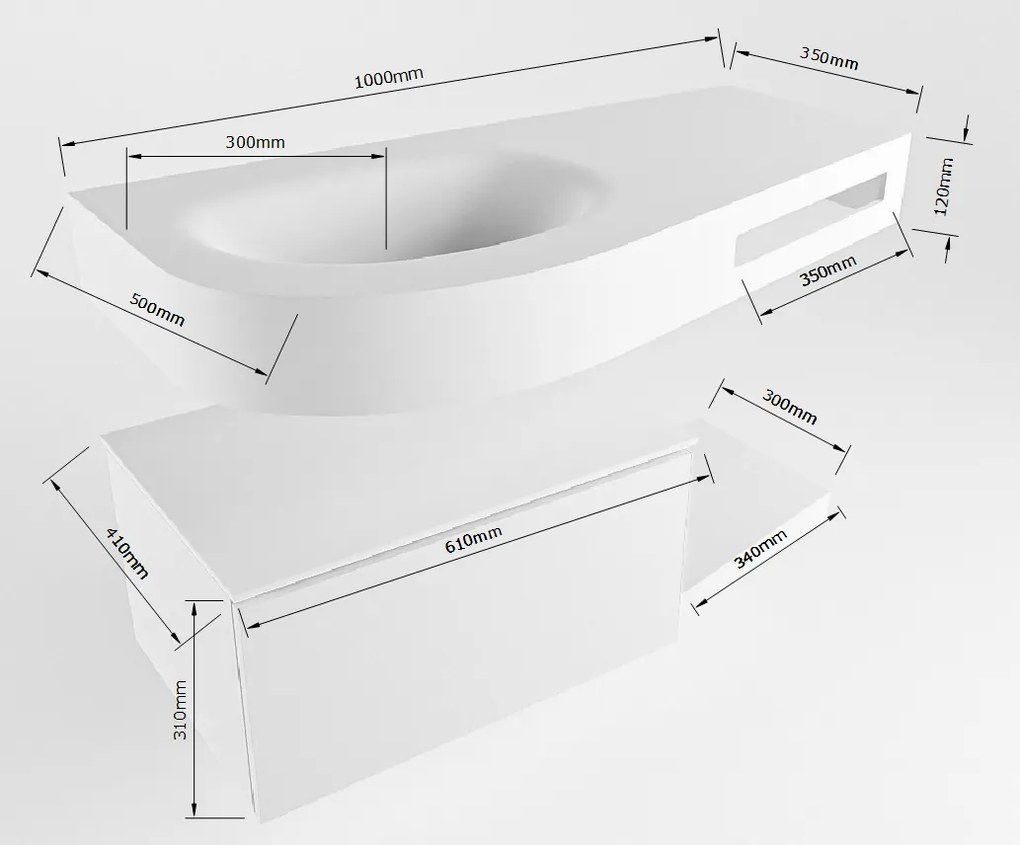 Mondiaz Riva badmeubel 100cm Fire met 1 lade en wastafel links 0 kraangaten Smoke