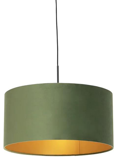 Stoffen Eettafel / Eetkamer Hanglamp met velours kap groen met goud 50 cm - Combi Landelijk / Rustiek E27 cilinder / rond rond Binnenverlichting Lamp