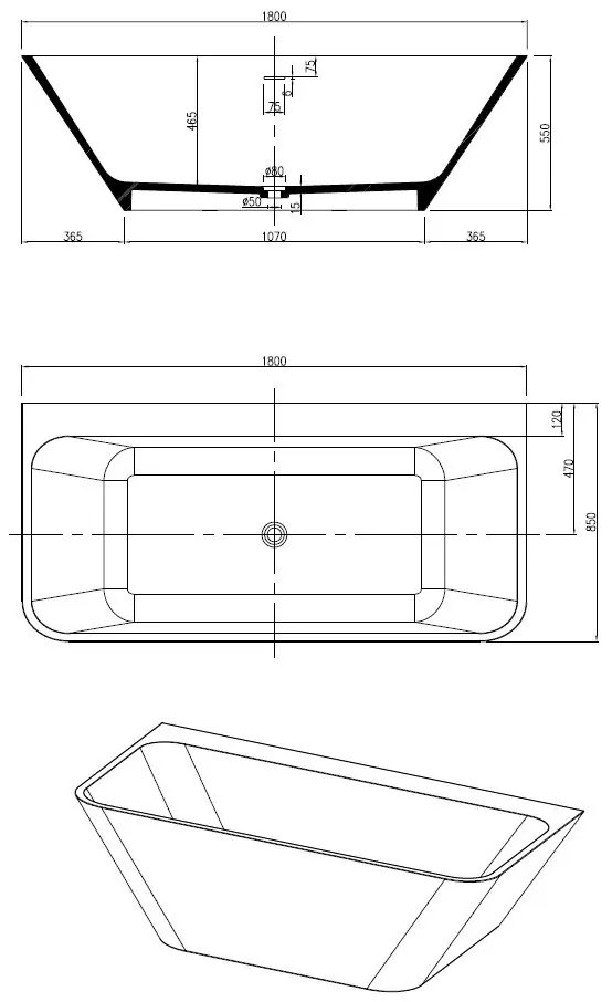 Best Design Borgh semi vrijstaand bad 180x85x55cm zwart