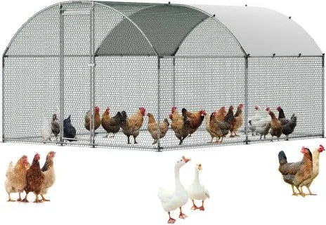 VEVOR kippenhok, 3x4x2 m, inloopren met overkapping, kippenhok met dubbel dak en veiligheidsslot, eenden- en konijnenhok, pluimveeverblijf voor achtertuin, boerderij, erf