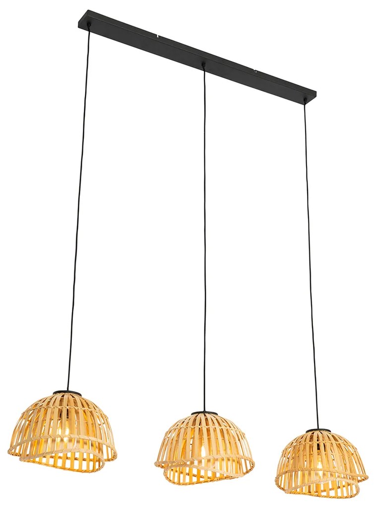 Oosterse hanglamp zwart met naturel bamboe 3-lichts - Pua