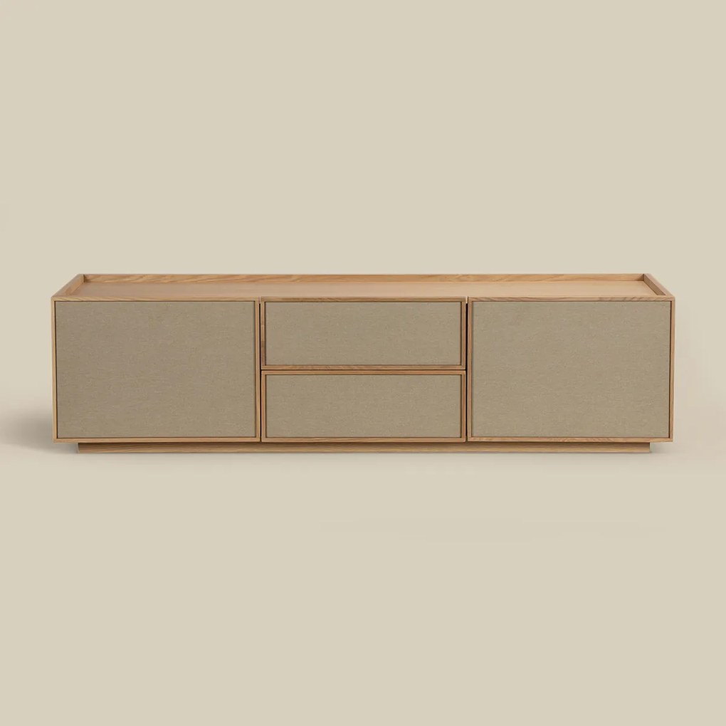 Tv-meubel Eiken Met Stoffen Deuren 150 Cm - 150x40x40cm.