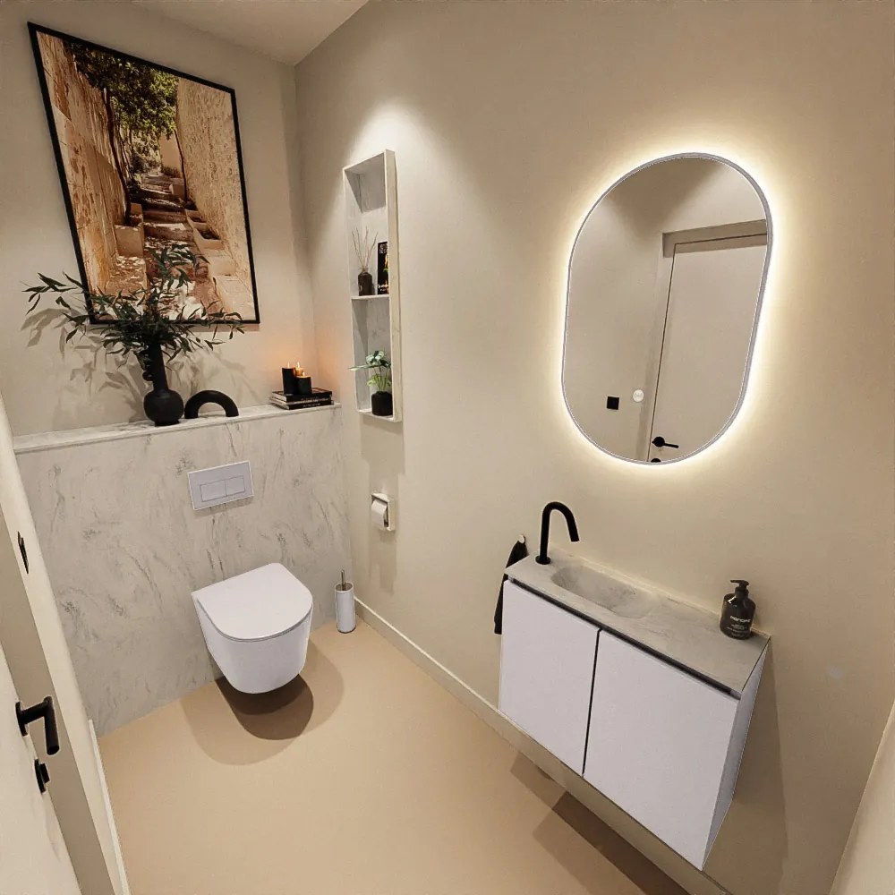 Mondiaz Ture DLux toiletmeubel 60cm cale met wastafel opalo links met kraangat