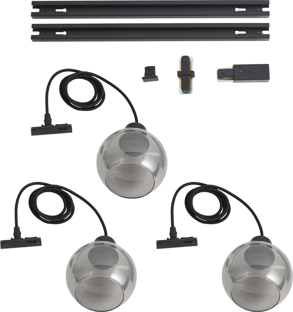 Modern railsysteem zwart met 3 hanglampen 1-fase - Iconic Lava