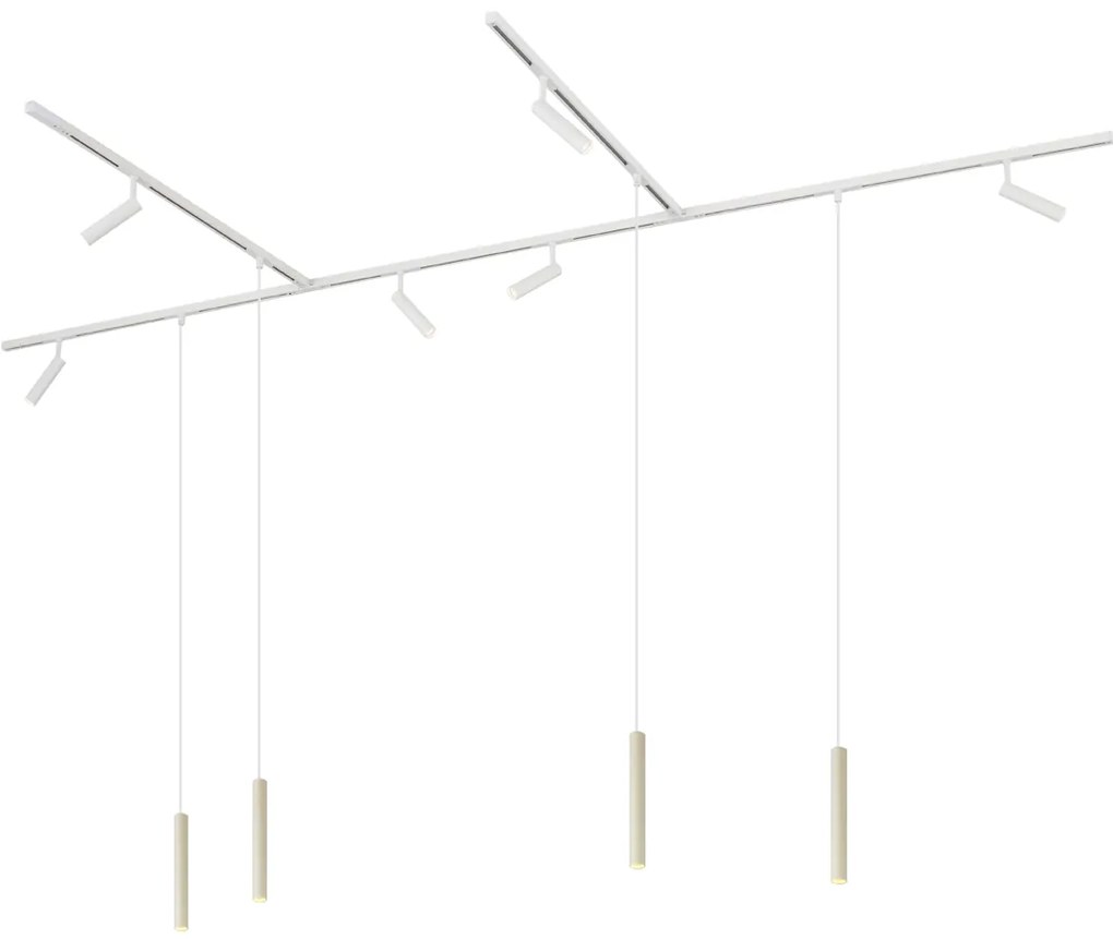 Modern railsysteem met 6 Spot / Opbouwspot / Plafondspots en 4 hanglampen beige met wit 1-fase - Slimline Uzzy Keno G9 Scandinavisch Binnenverlichting Lamp