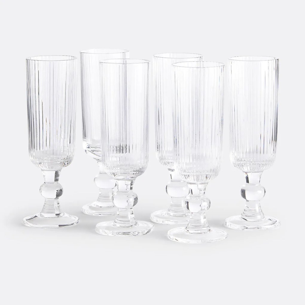 Set van 6 champagneglazen met groeven, Ostri