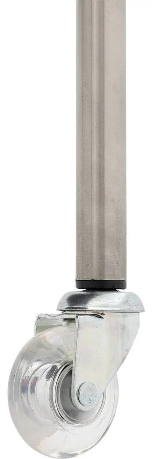 Goossens Eetkamerstoel Funk RVS Poten lichtgrijs stof met armleuning en Transparant skater wiel met rvs kapmet wielen, modern design