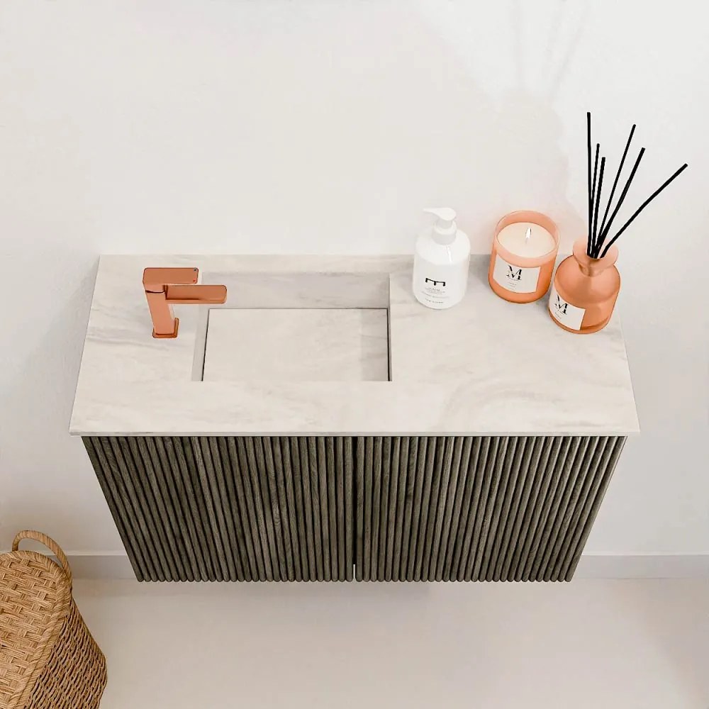 Mondiaz Joya DLux 60cm toiletmeubel shadow met wastafel faye links 1 kraangat ostra