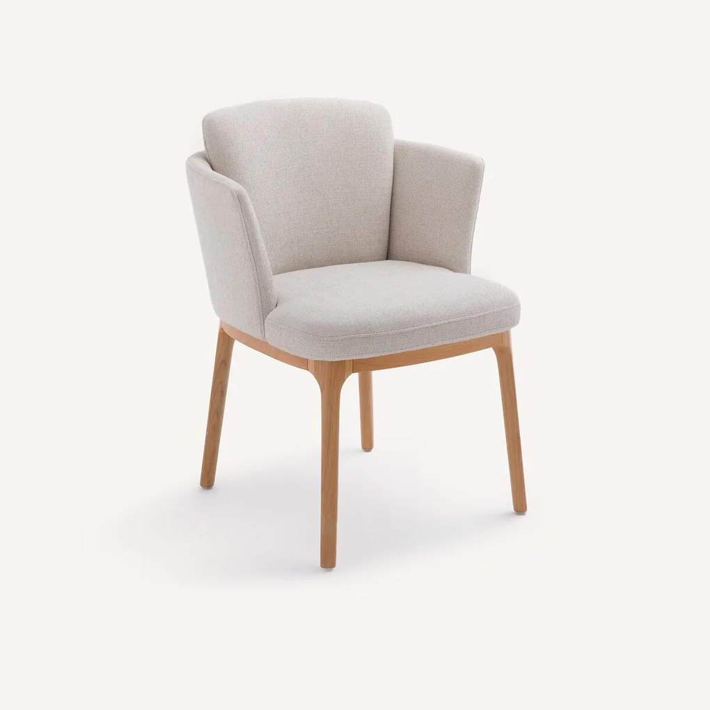 Tafelfauteuil met eikenhouten poten en gevlochten stof Jabote