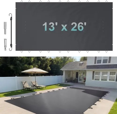 VEVOR Zwembadafdekking met Charcoal Afmeting 4x 8 m Afdekking voor Buitenzwembad Zwembadafmetingen 3,7 x 7,7 m Zwembad Afdekzeil, Rechthoekige Afdekking van Ingegraven Zwembad voor Home, Garden, Hotel