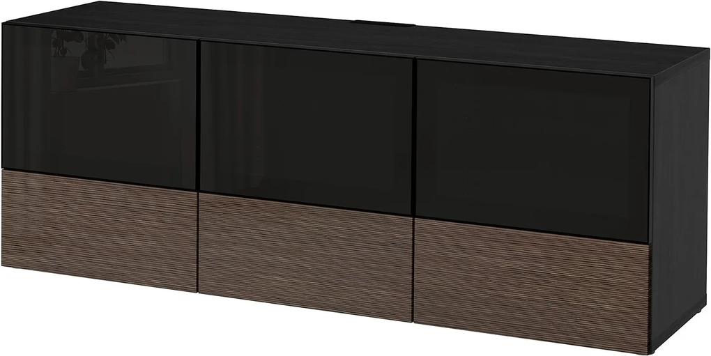 BESTÅ Tv-meubel met deuren en lades zwartbruin/ hoogglans/bruin rookkleurig glas