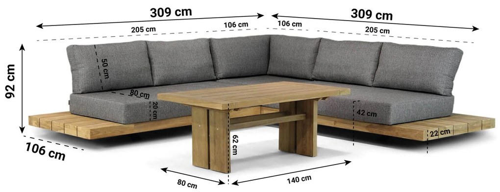 Loungeset 5 personen Teak Old teak greywash Santika Furniture Santika Superior