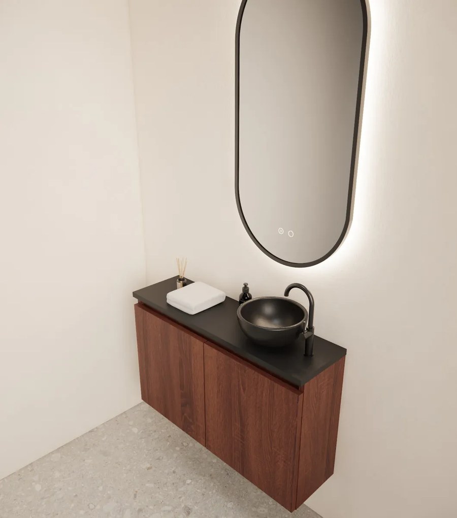 Gliss Design Echo toiletmeubel 80cm choco eiken met toppaneel zwart mat