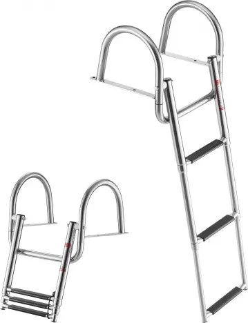 VEVOR Uitschuifbare bootladder, zwemladder met 3 treden, antislip pedaal en leuning, draagvermogen 272 kg, toegang vanaf de achterzijde, telescopische ladder gemaakt van 304 roestvrij staal voor boten, steigers, pontons en zwembaden.