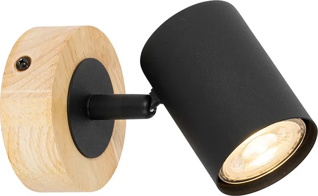 Moderne spot zwart met hout kantelbaar - Jeana