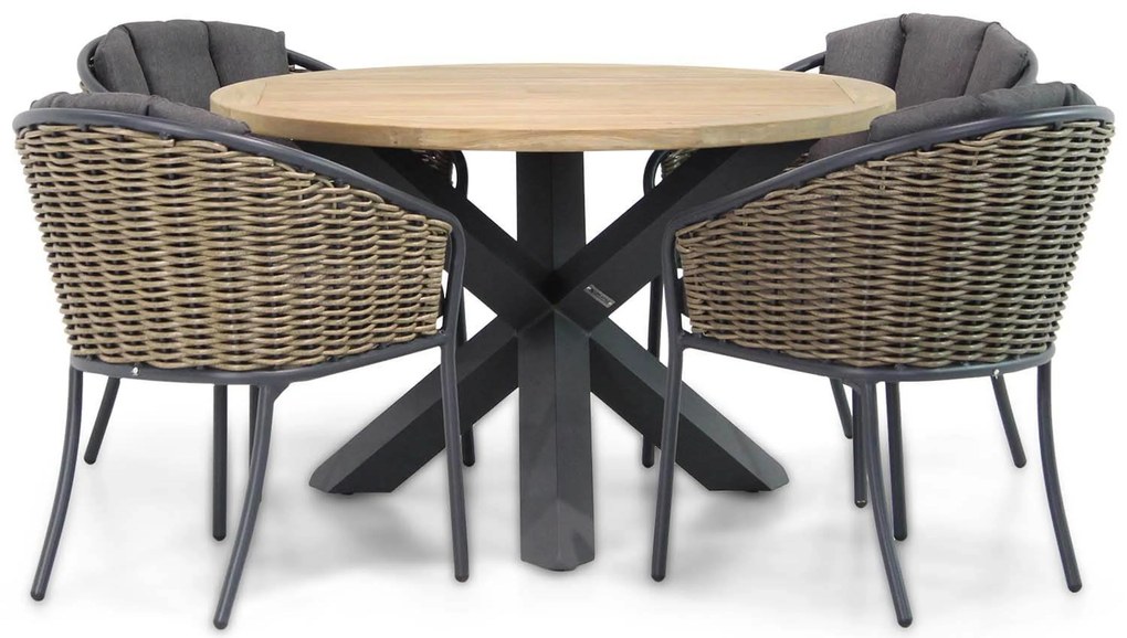 Tuinset Ronde Tuintafel 4 personen 120 cm Wicker Grijs Santika Furniture Santika Tika