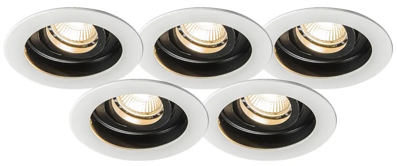 Moderne inbouwspot wit staal set van 5 - Rondoo