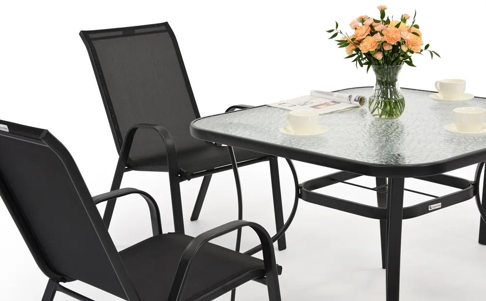 Modena metalen tuinmeubel voor 4 personen met Garden Point vierkante tafel zwart