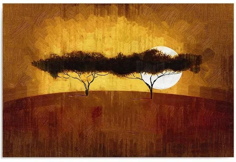 Schilderij - Afrika, Eenzame bomen, bruin/geel, 1 deel