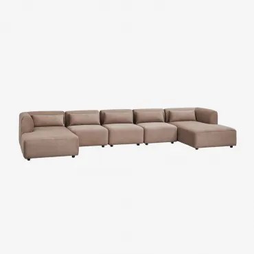 Modulaire Bank Met Dubbele Chaise Longue Van 5 Delen Fogler Corduroy Kameelbruin - Sklum