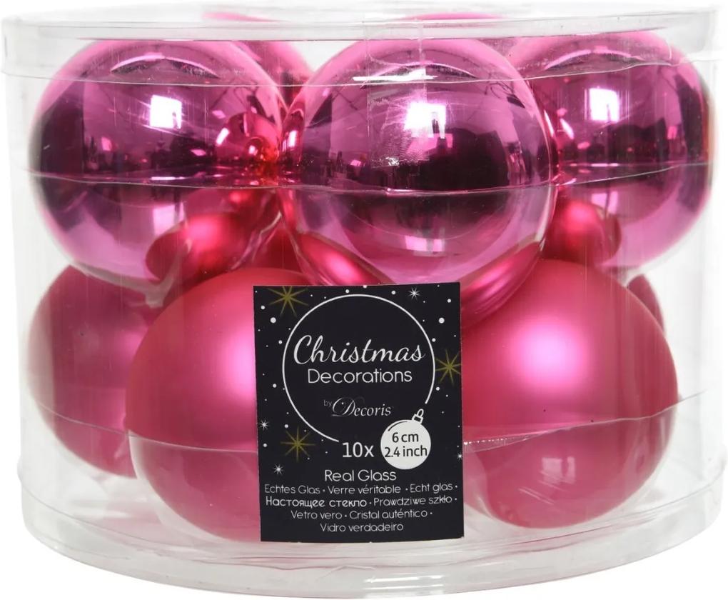 Kerstballen glas glans-mat dia 6 cm knal roze