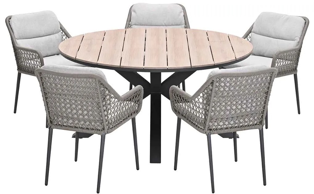 Garden Impressions Pemba tuinset 6-delig - Tulli tuintafel Ø148x75 cm - light teak vironwood