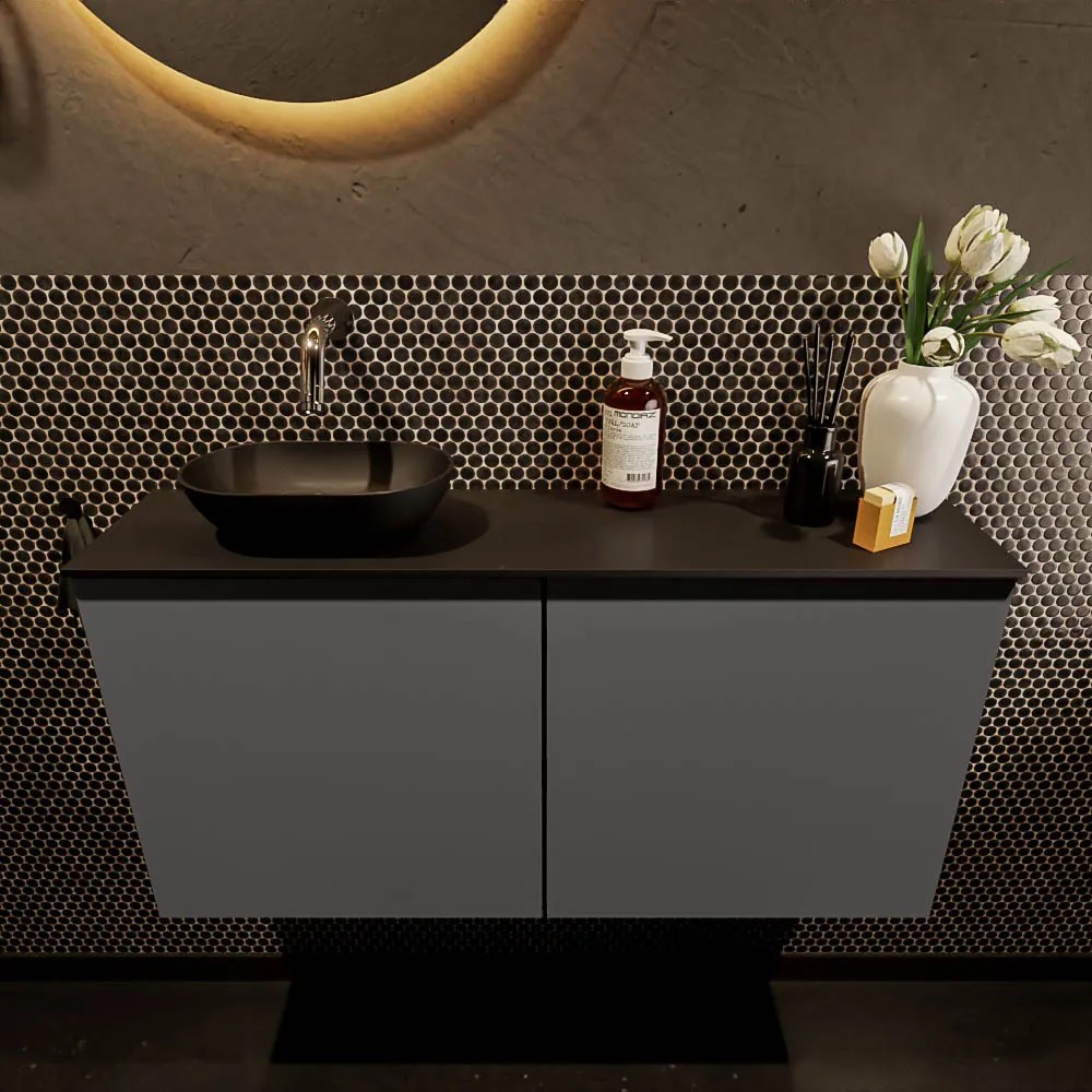 Mondiaz Fowy toiletmeubel 100cm dark grey met zwarte waskom links zonder kraangat