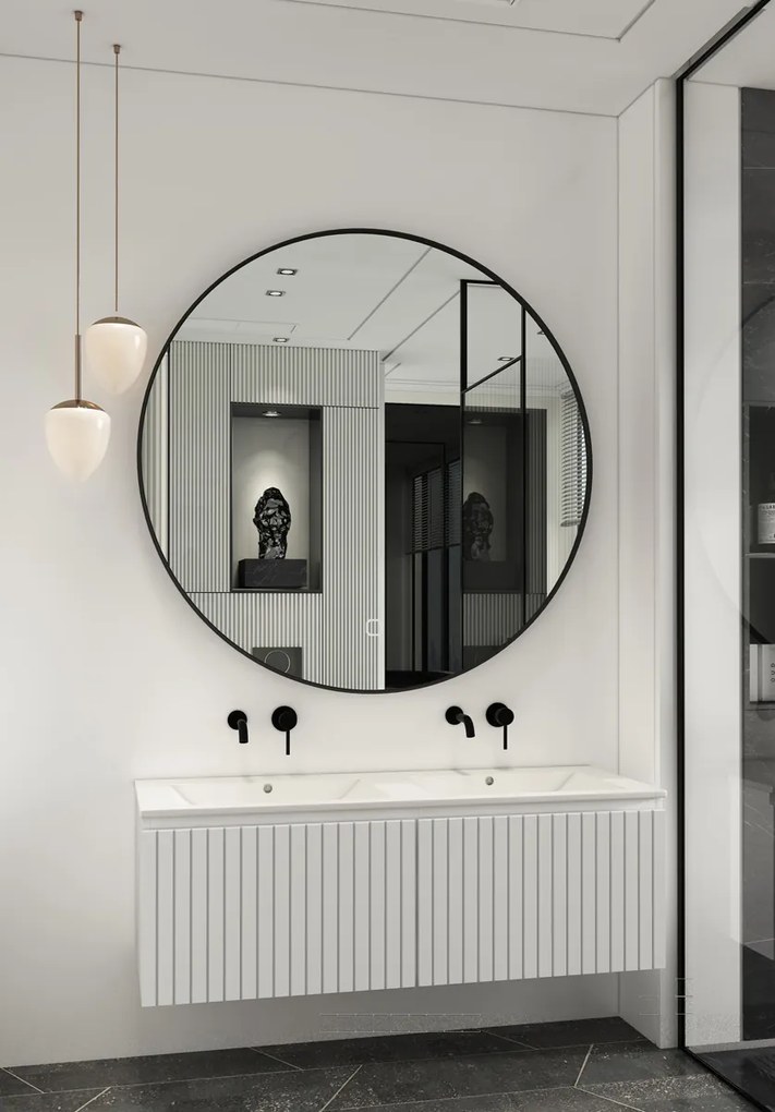 Fontana Lento wit badkamermeubel ribbelfront met witte wastafel 120cm zonder kraangaten