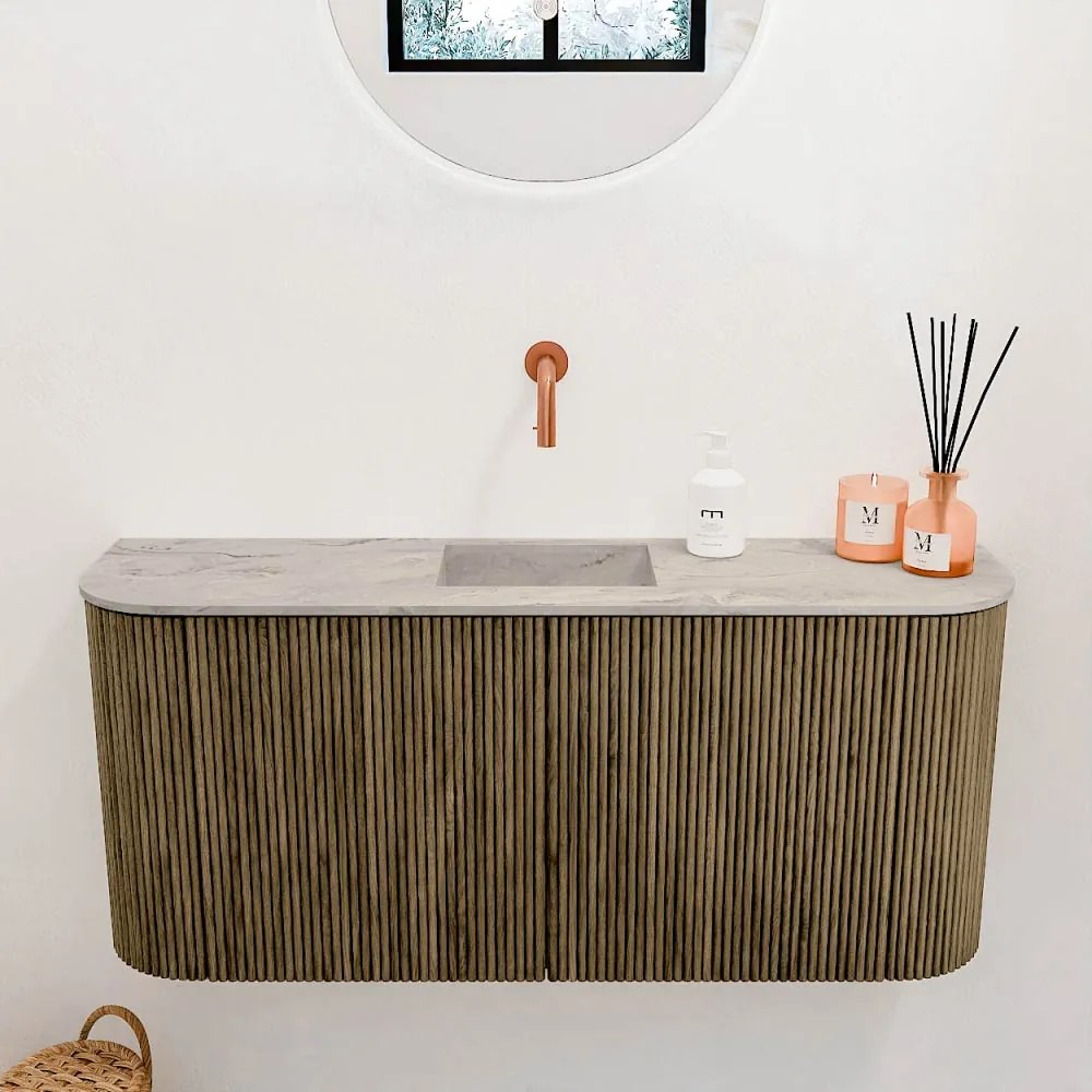 Mondiaz Joya DLux 95cm toiletmeubel ronding links/rechts dusk met wastafel faye midden zonder kraangat glace