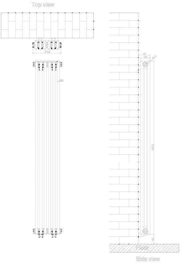 Eastbrook Rivassa 3 koloms radiator 30x180cm staal 1563W zwart mat