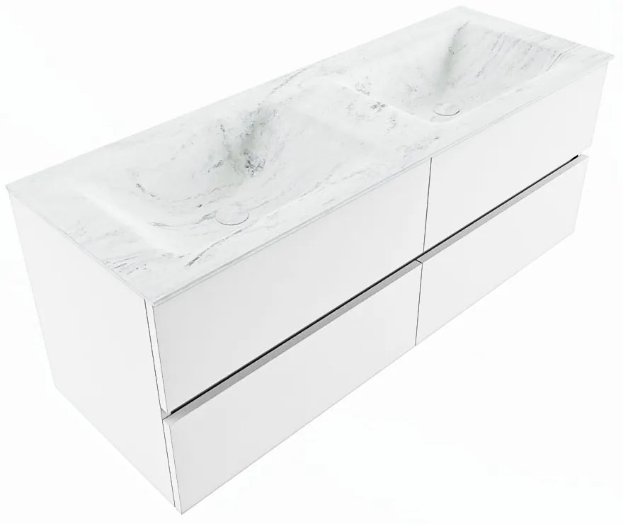 Mondiaz Vica DLux badmeubel 130cm talc 4 lades met wastafel opalo dubbel 2 kraangaten