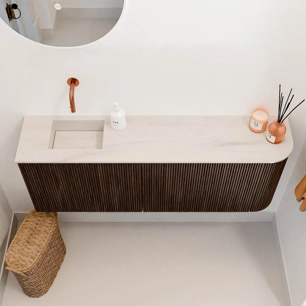 Mondiaz Joya DLux 110cm toiletmeubel ronding rechts walnut met wastafel faye links zonder kraangat meli