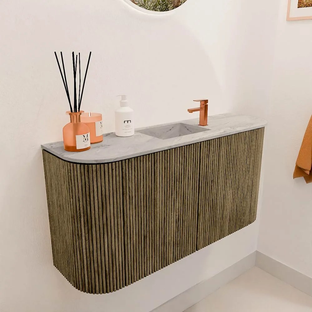 Mondiaz Joya DLux 85cm toiletmeubel ronding links/rechts dusk met wastafel faye midden 1 kraangat glace