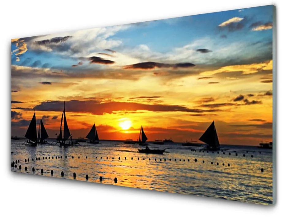 Foto in glas Sea boten zon landschap 100x50 cm