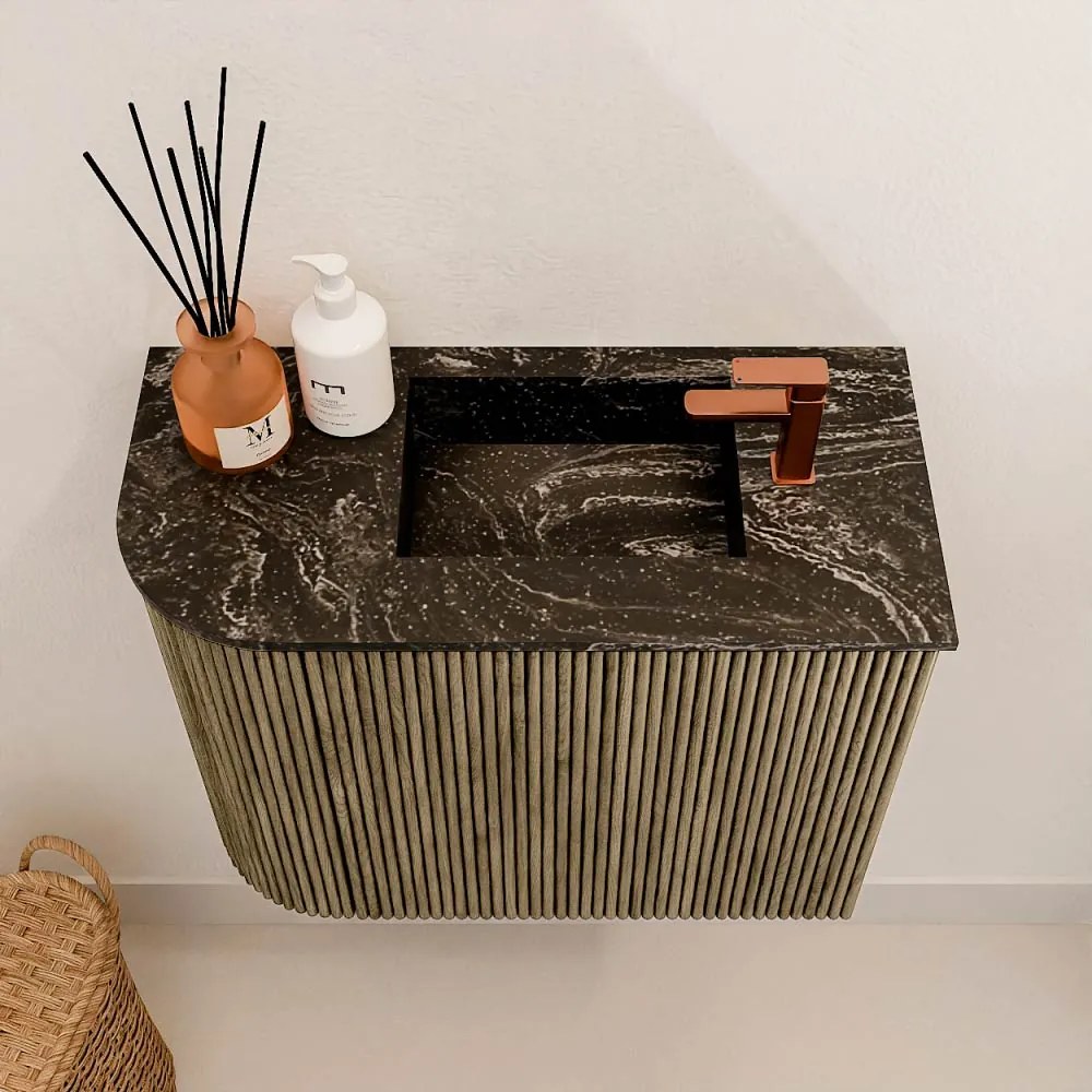 Mondiaz Joya DLux 50cm toiletmeubel ronding links dusk met wastafel faye rechts 1 kraangat lava