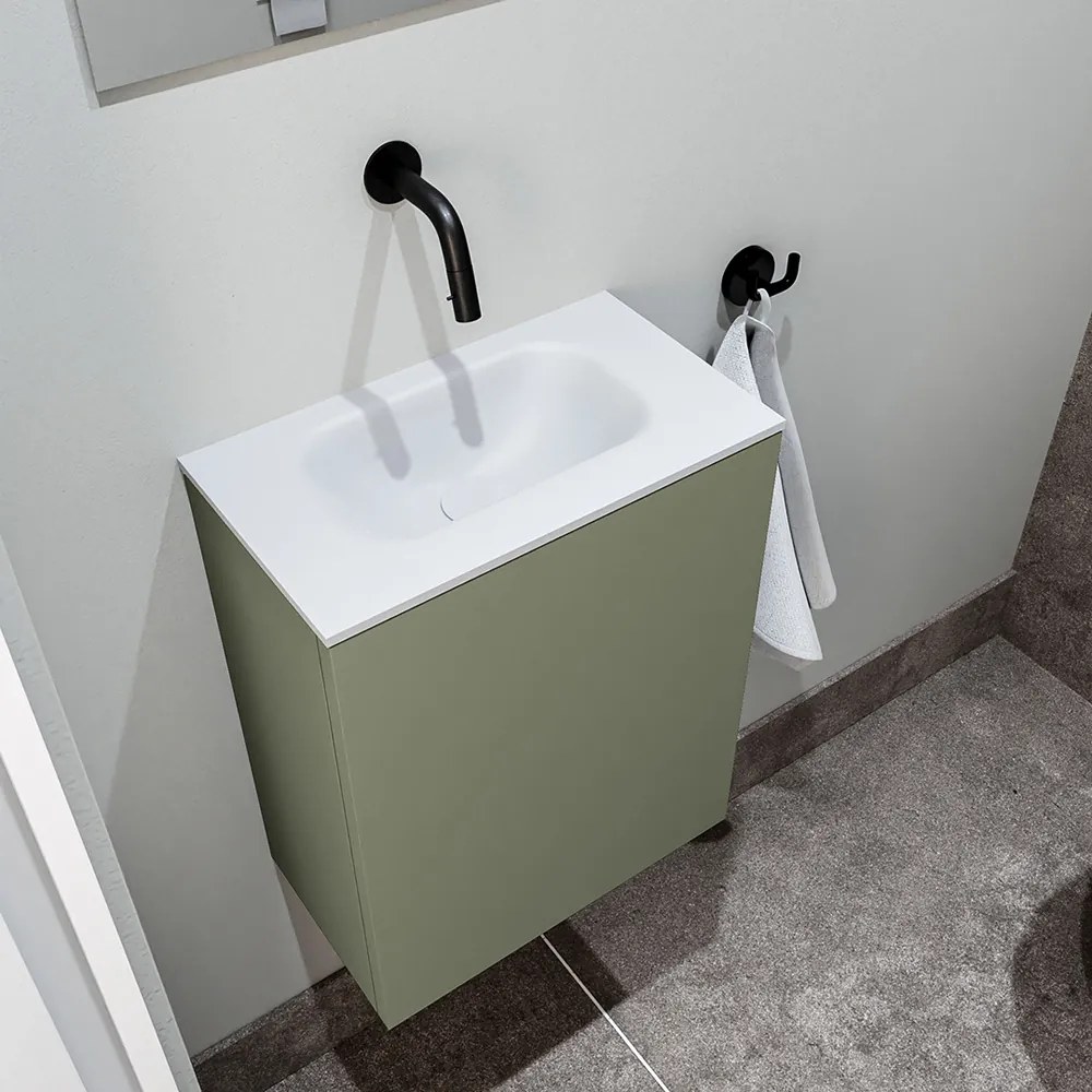 Zaro Polly toiletmeubel 40cm army met witte wastafel zonder kraangat