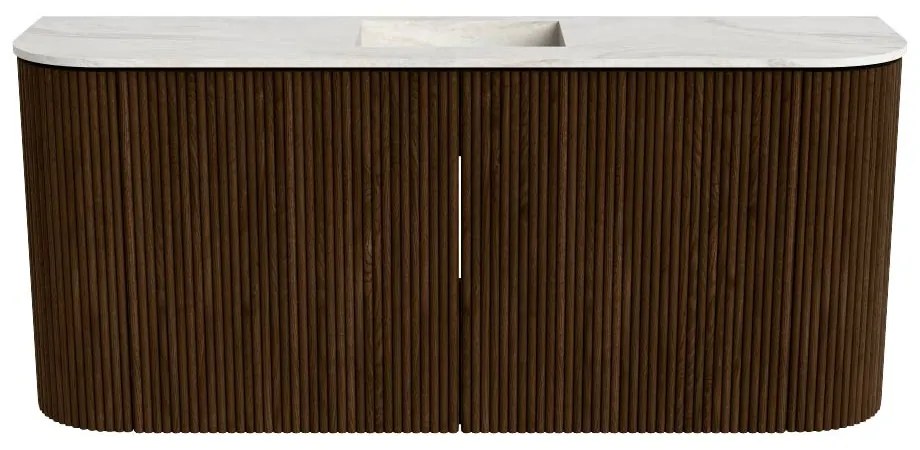 Mondiaz Joya DLux 95cm toiletmeubel ronding links/rechts walnut met wastafel faye midden 1 kraangat ostra