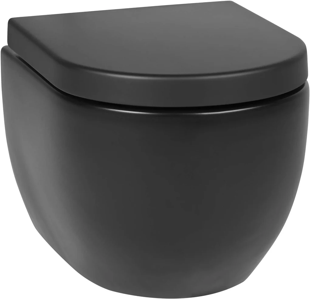 Saqu Home compact en randloos hangtoilet met PowerFlush en quickrelease toiletbril mat zwart