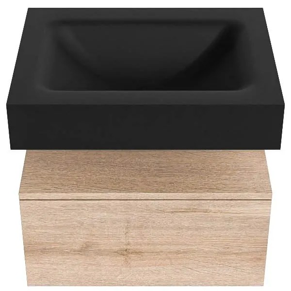 Zaro Alan badmeubel 60cm washed oak 1 lade met vrijhangende wastafel cloud midden 1 kraangat urban
