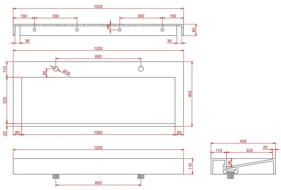 Fontana Houston zwart badkamermeubel 120cm ribbelfront 2 kraangaten