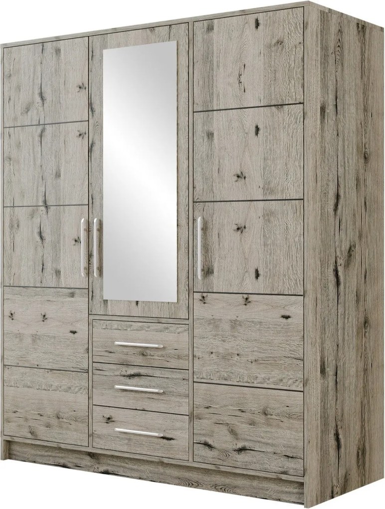 Kledingkast Dortivu II, Wellington eik, 200x147x58cm, 131 kg, Kledingkast deuren: Met scharnieren, Aantal planken: 5, Aantal planken: 5