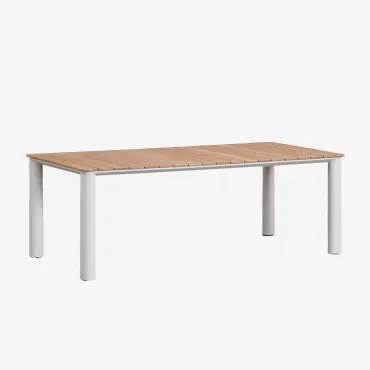 Rechthoekige Tuintafel Van Aluminium En Teakhout Sirka Gardenia Wit & 220 X 100 Cm - Sklum