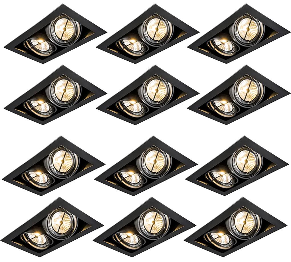 Set van 12 Grote Inbouwspots zwart AR111 verstelbaar 2-lichts - Oneon Design, Modern QR111 / AR111 / G53 Binnenverlichting Lamp