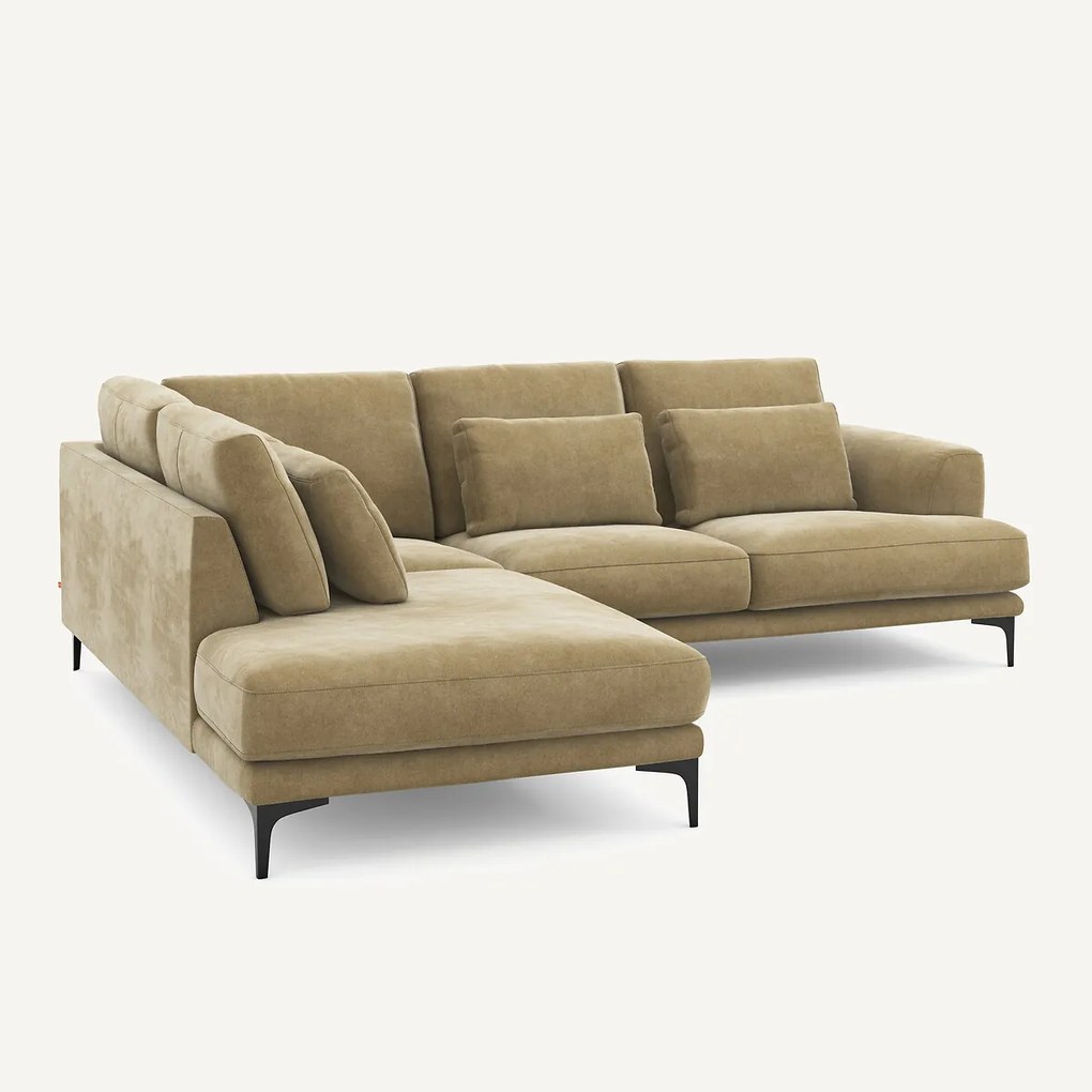 Linkse hoekbank met leuning in stonewashed fluweel Marsile