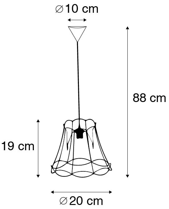 Retro hanglamp zwart 20 cm - Granny Frame Retro Minimalistisch E27 Draadlamp rond Binnenverlichting Lamp