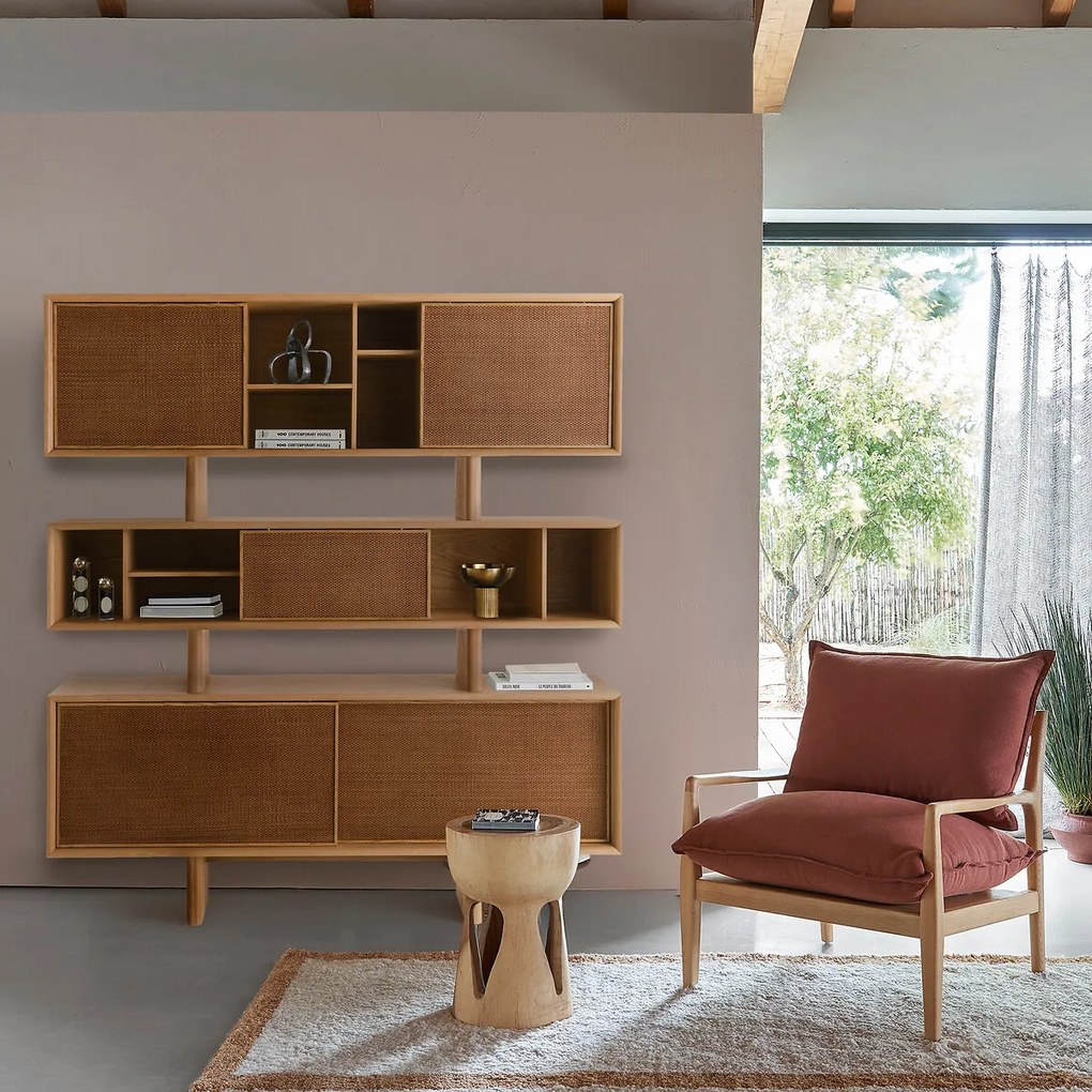 Eiken, fineer en leren servieskast, Propono