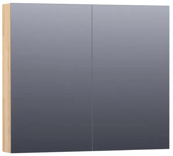 BRAUER Plain Spiegelkast - 80x70x15cm - 2 links/rechtsdraaiende spiegeldeuren - hout - grey oak SK-PL80GO