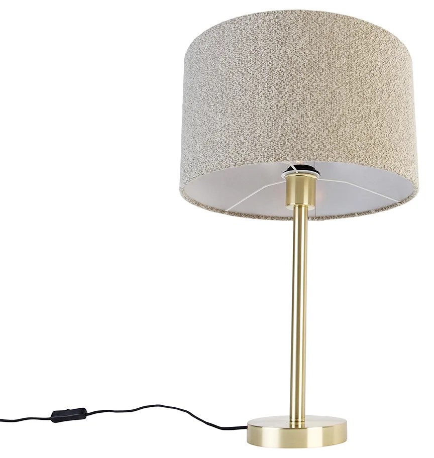 Klassieke tafellamp messing met boucle kap taupe 35 cm - Simplo Design E27 rond Binnenverlichting Lamp